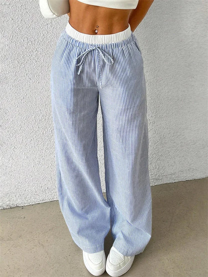 Casual Striped Woven Wide Leg Pants