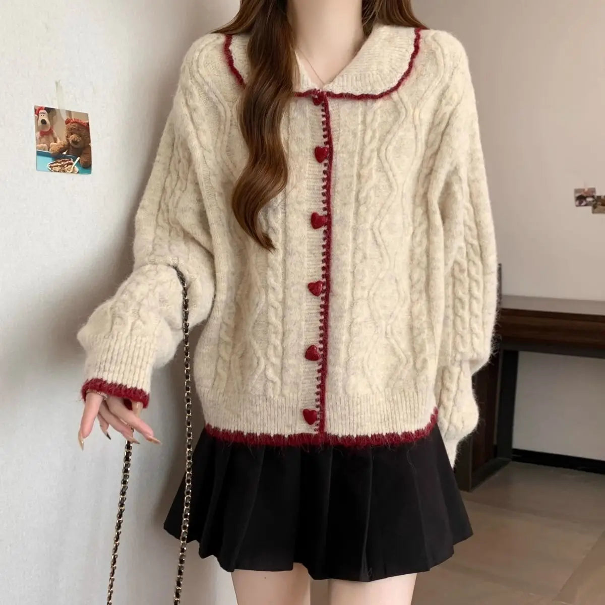 Retro Love Button Knitted Sweater for Women