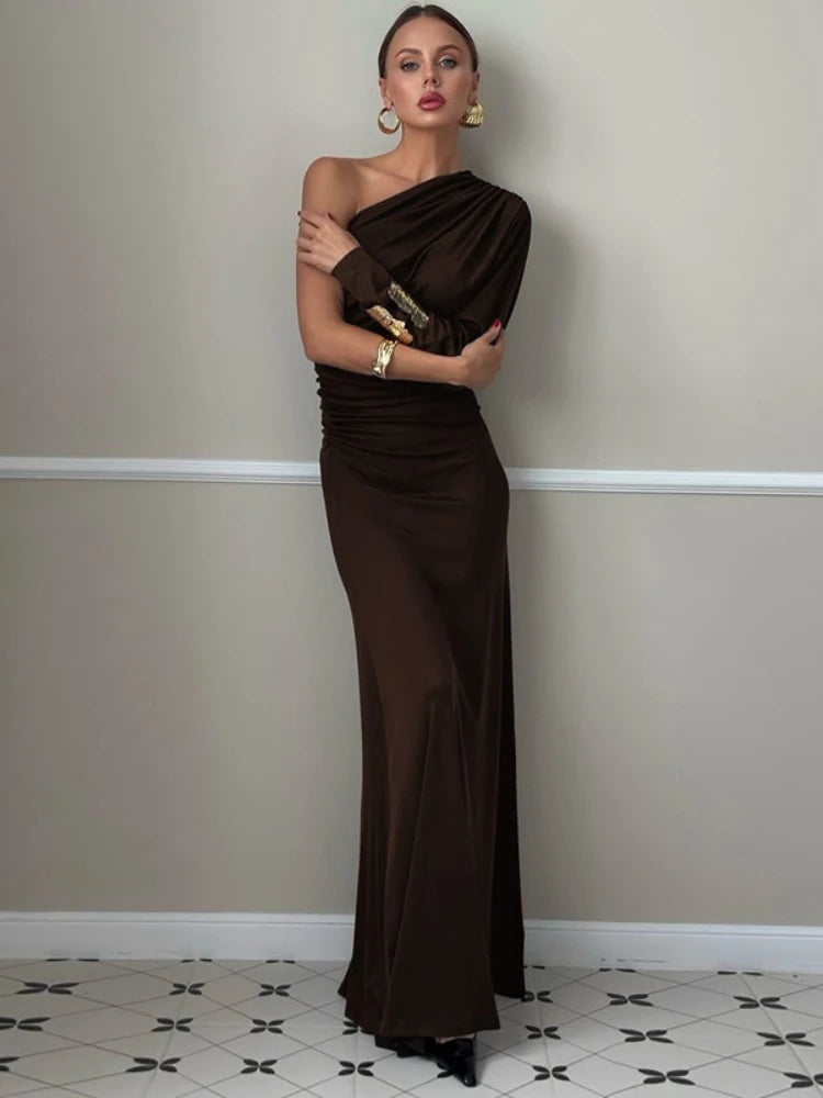 One Shoulder Irregular High Waist Maxi Dress