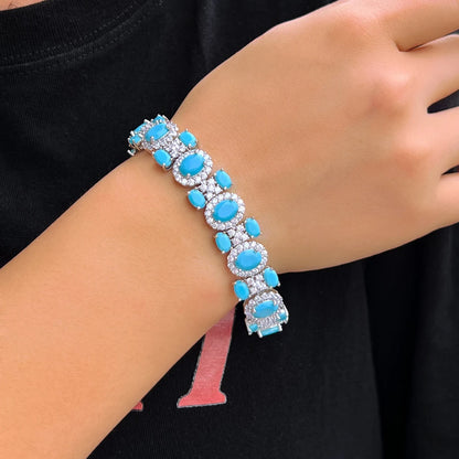 Blue Turquoise CZ Silver Bangle