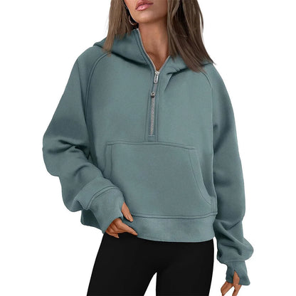 Cropped Half Zip Fleece Hoodie for Women