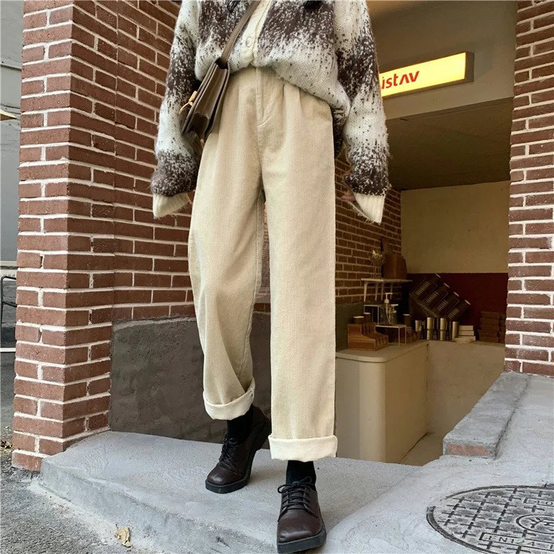 Retro High Waist Corduroy Pants