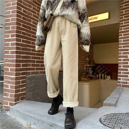 Retro High Waist Corduroy Pants