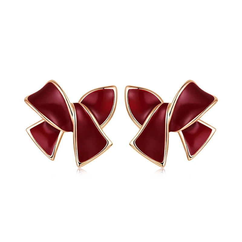 JEW020ER        925 Sterling Silver Angela Red Double Heart Stud Earrings Bowknot Cross Earrings for Women - Klixstore