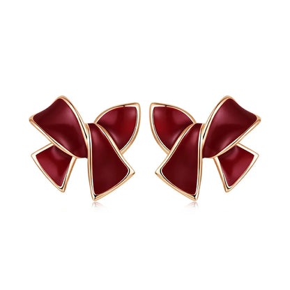 JEW020ER        925 Sterling Silver Angela Red Double Heart Stud Earrings Bowknot Cross Earrings for Women - Klixstore