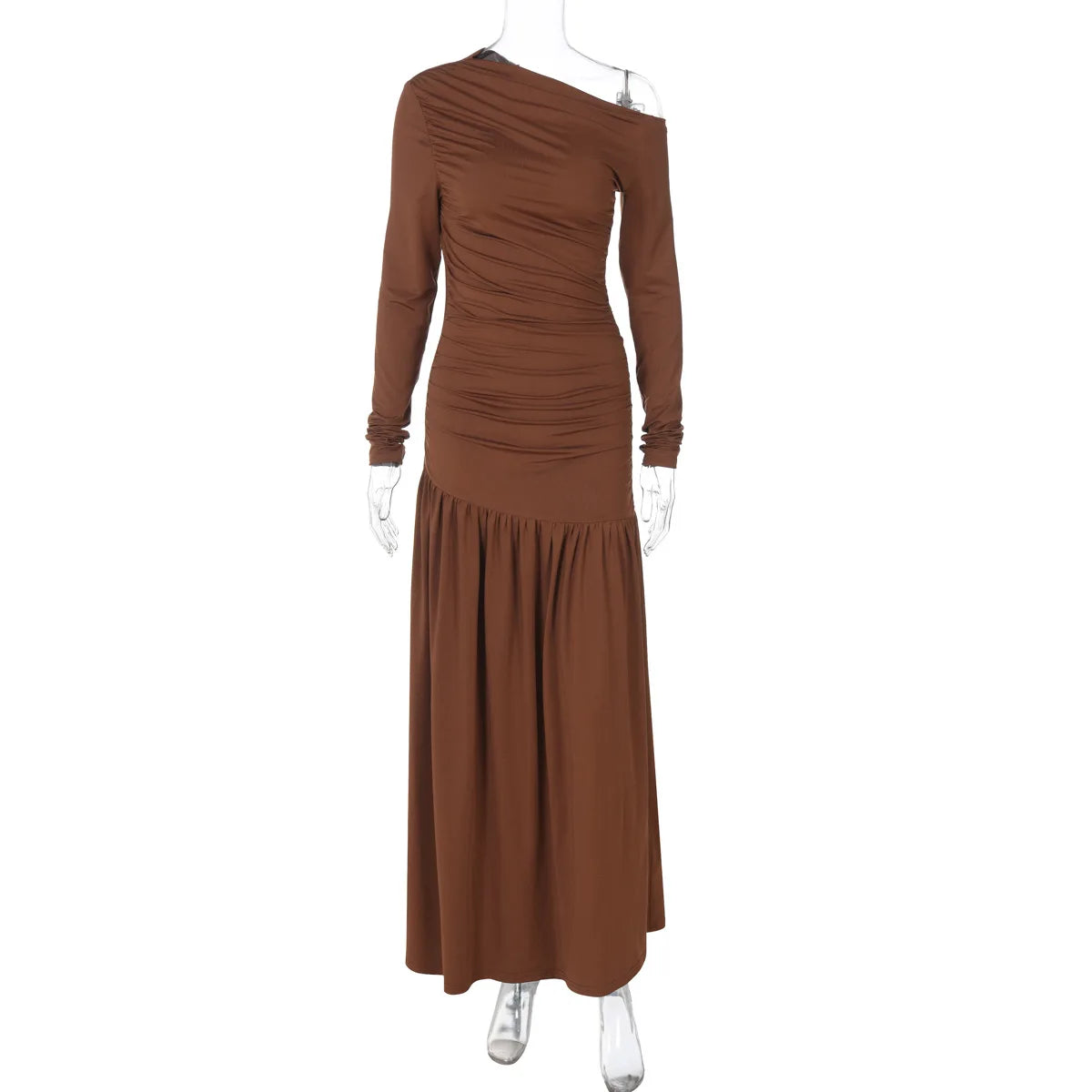 CLO022DJ
Elegant Diagonal Collar Irregular Evening Dresses for Women Long Sleeve High Waist Folds Long Party Dress Black Gown - Klixstore