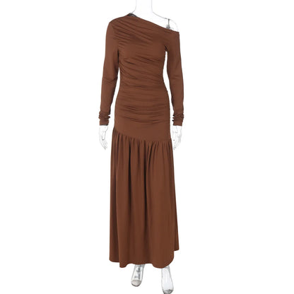 CLO022DJ
Elegant Diagonal Collar Irregular Evening Dresses for Women Long Sleeve High Waist Folds Long Party Dress Black Gown - Klixstore