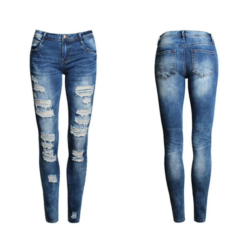 Women's High Waist Ripped Skinny Jeans