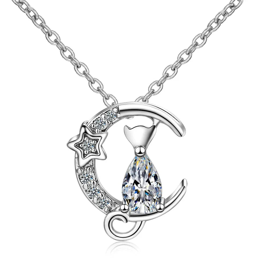 NEC 925 Sterling Silver Crystal Charm Necklace for Women