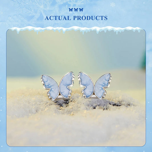 JEW009ER          Authentic 925 Sterling Silver Blue Butterfly Stud Earrings - Klixstore