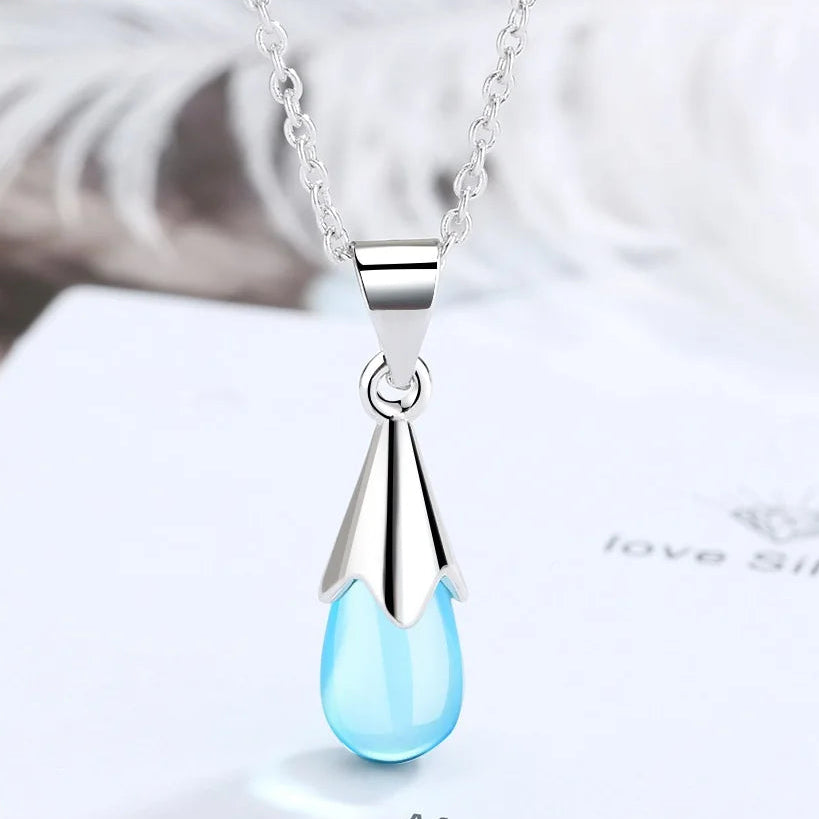 925 Sterling Silver Sky Blue Pendant Necklace for Women