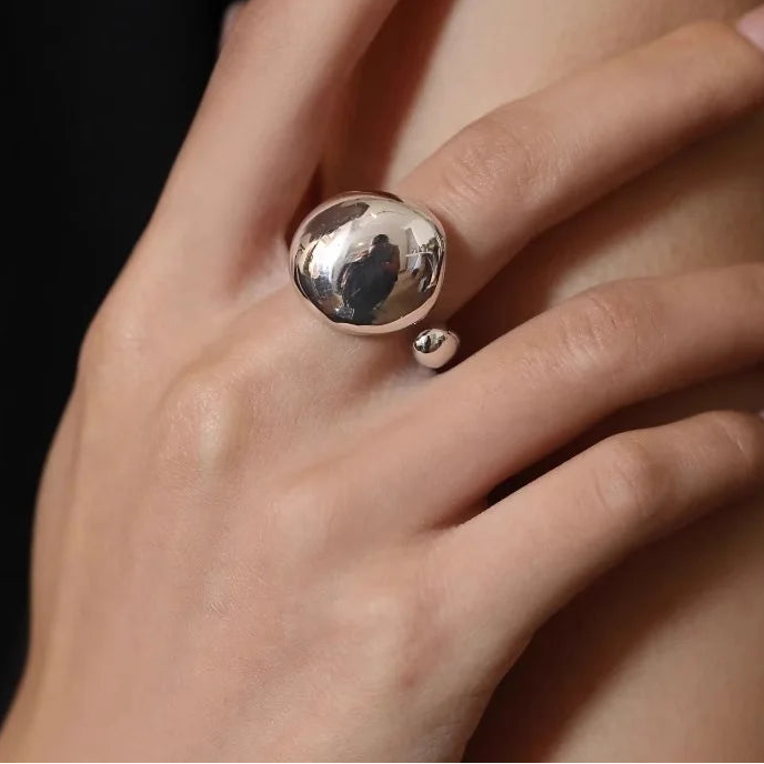 925 Sterling Silver Geometric Adjustable Ring for Women