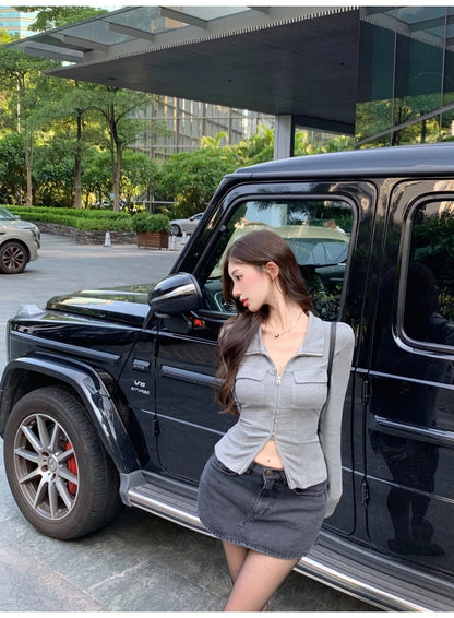 Knitted Long Sleeve Short Tops