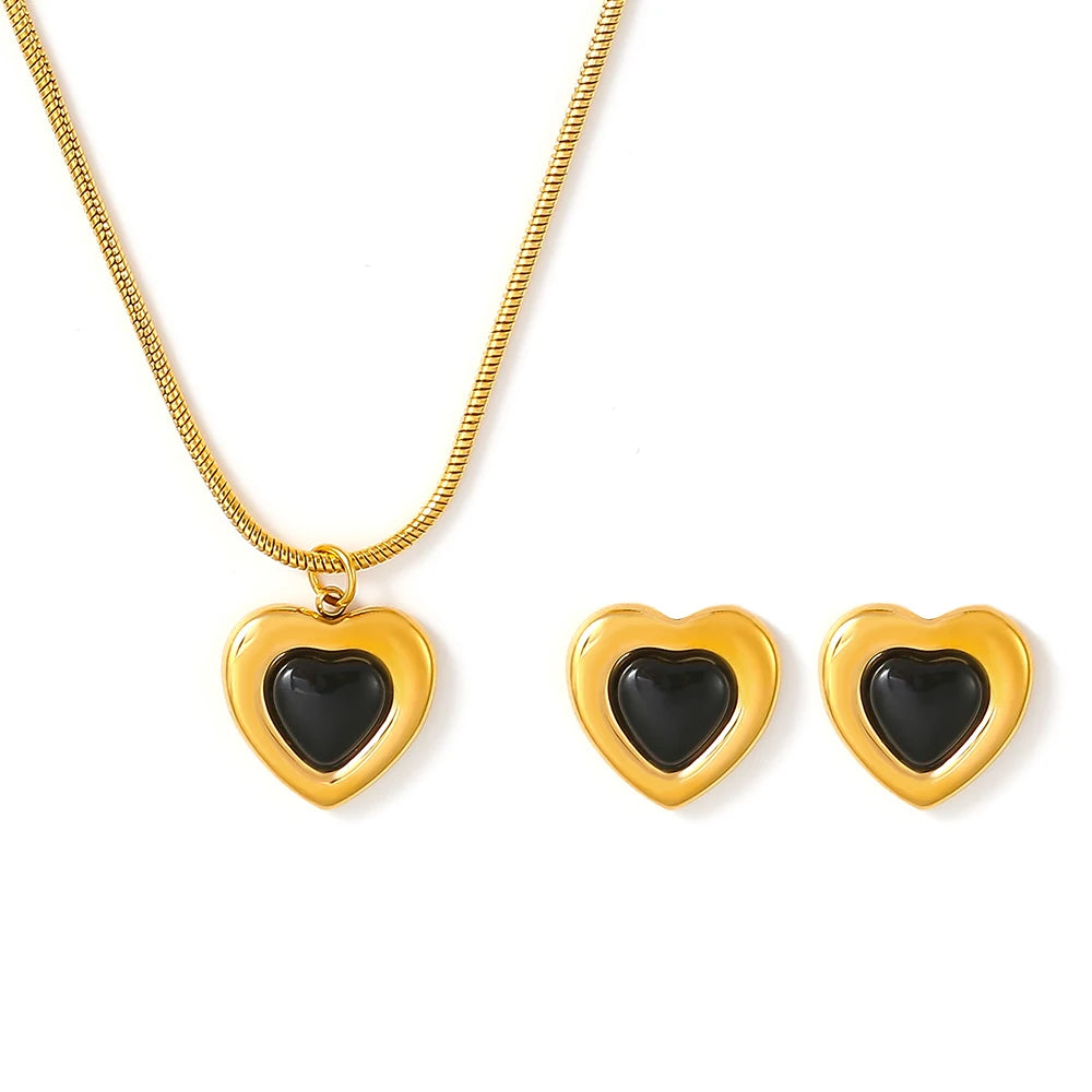 Heart Pendant Necklace and Earrings Set for Women