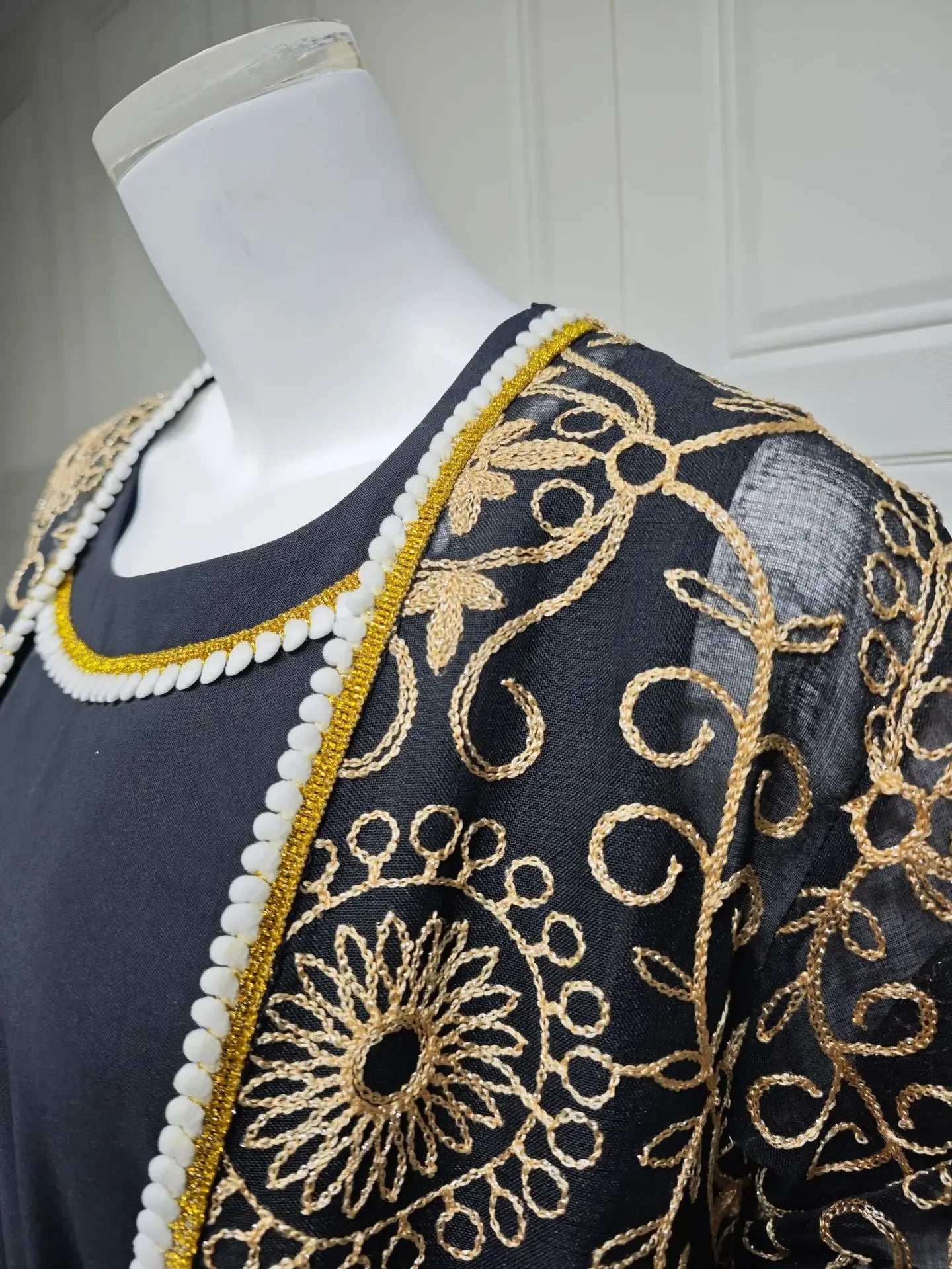 Embroidered Muslim Abaya 2-Piece Set | Kaftan Cardigan & Lace-Up Dress