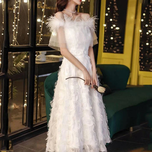 Off Shoulder Elegant White Midi Dress