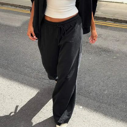 Fashion Elastic Waist Solid Long Pants