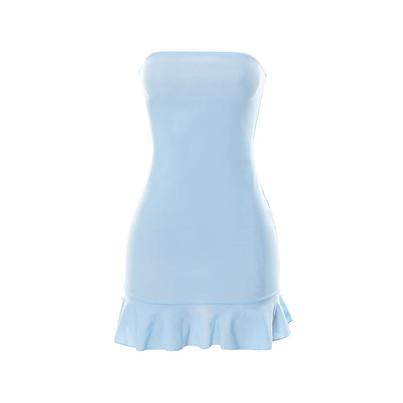 Strapless Blue Pleated Mini Dress