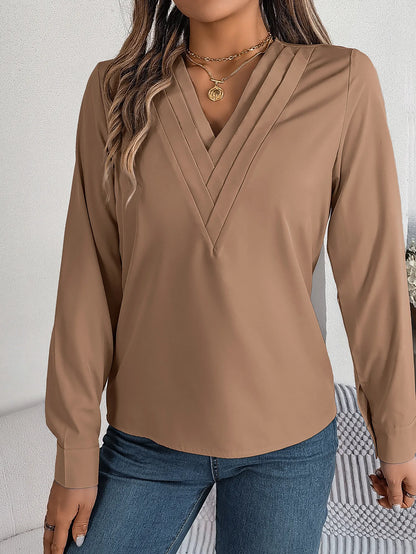 VigoCasey 2025 Elegant V-Neck Long Sleeve Women’s Top