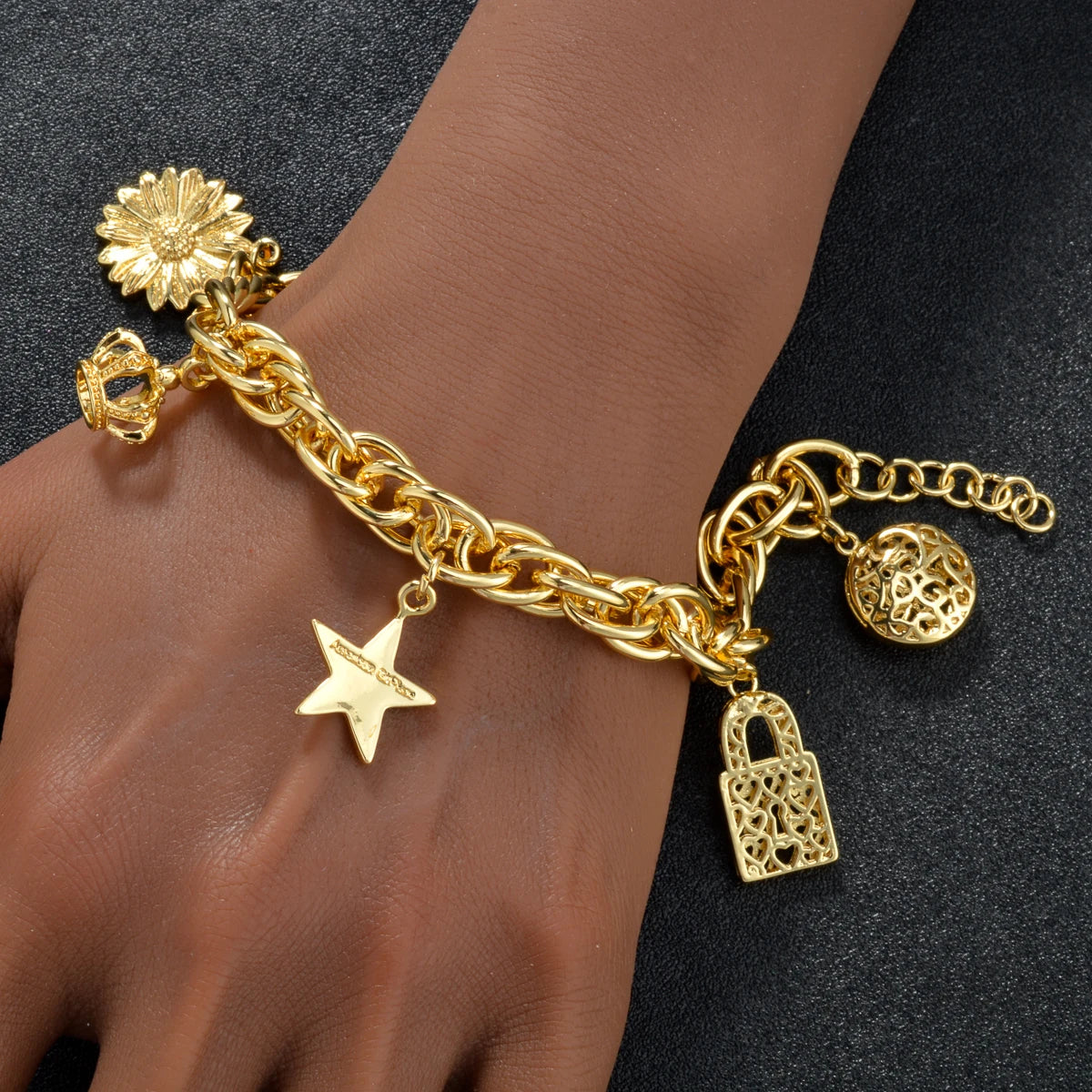 Gold Crown Charm Bracelet