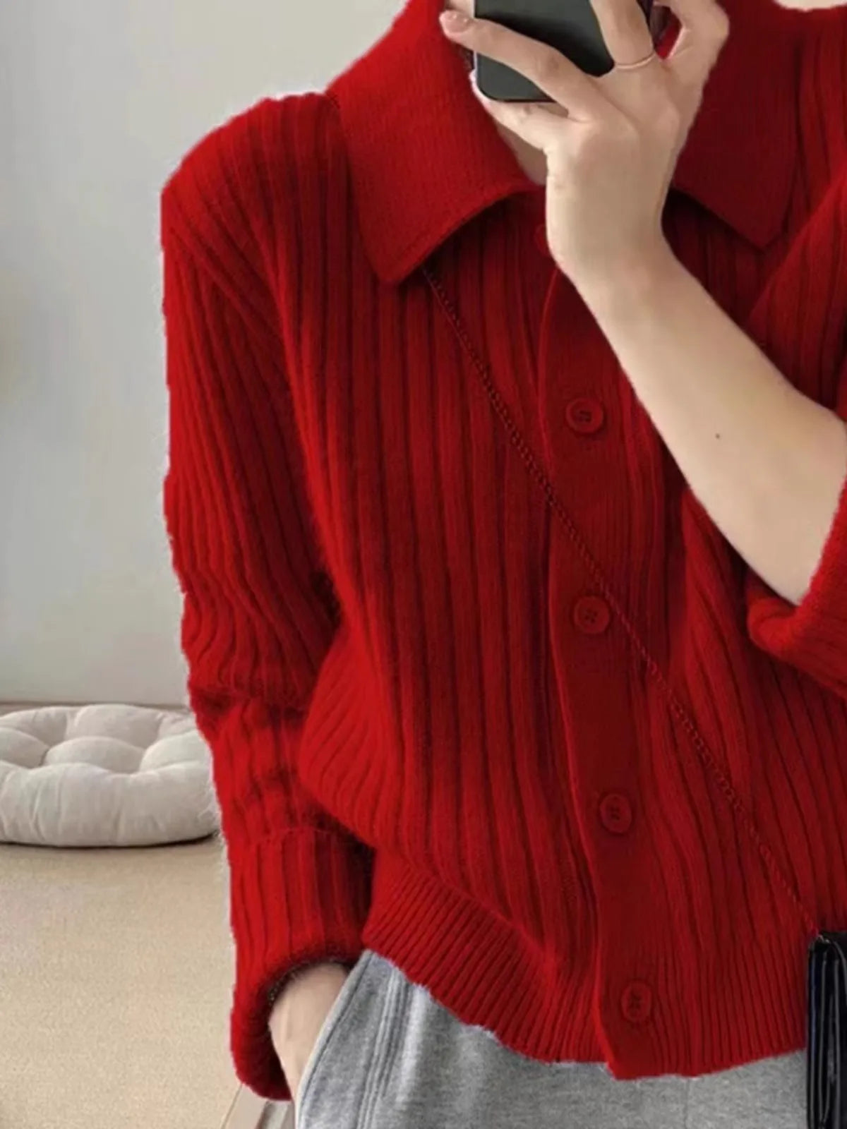 2025 Pure Cashmere Lapel Knit Cardigan Sweater for Women