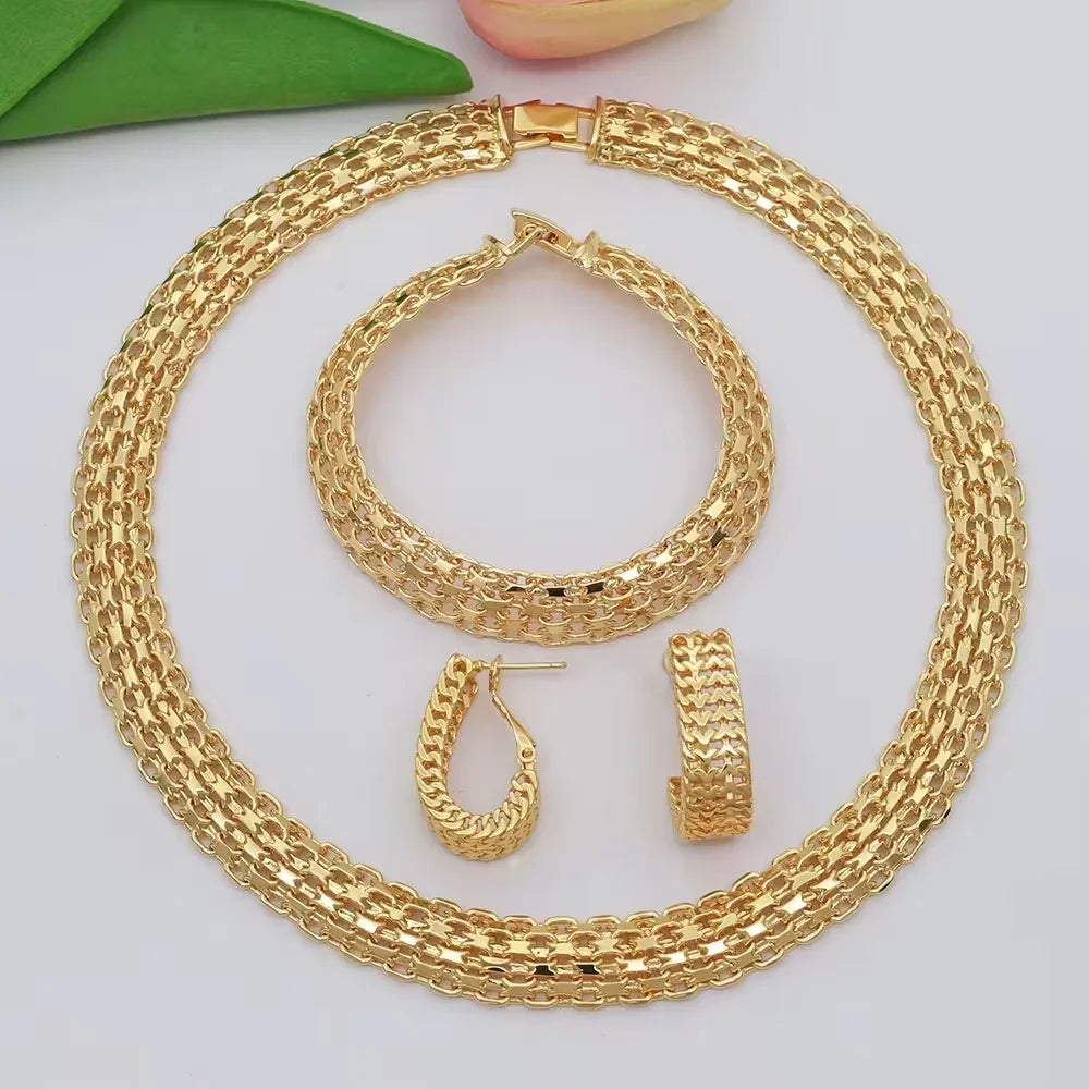 Women's 18K Gold-Plated Jewelry Set – Necklace, Bracelet & Earrings
