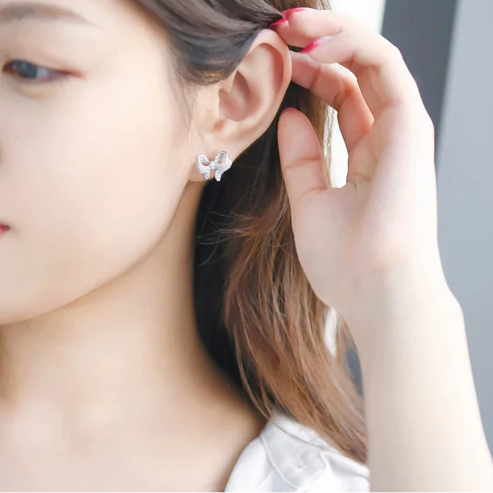 925 Sterling Silver Bow Stud Earrings for Women
