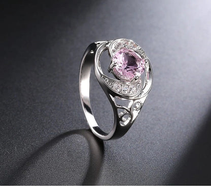 925 Sterling Silver Hollow CZ Crystal Rhinestone Wedding Ring for Women