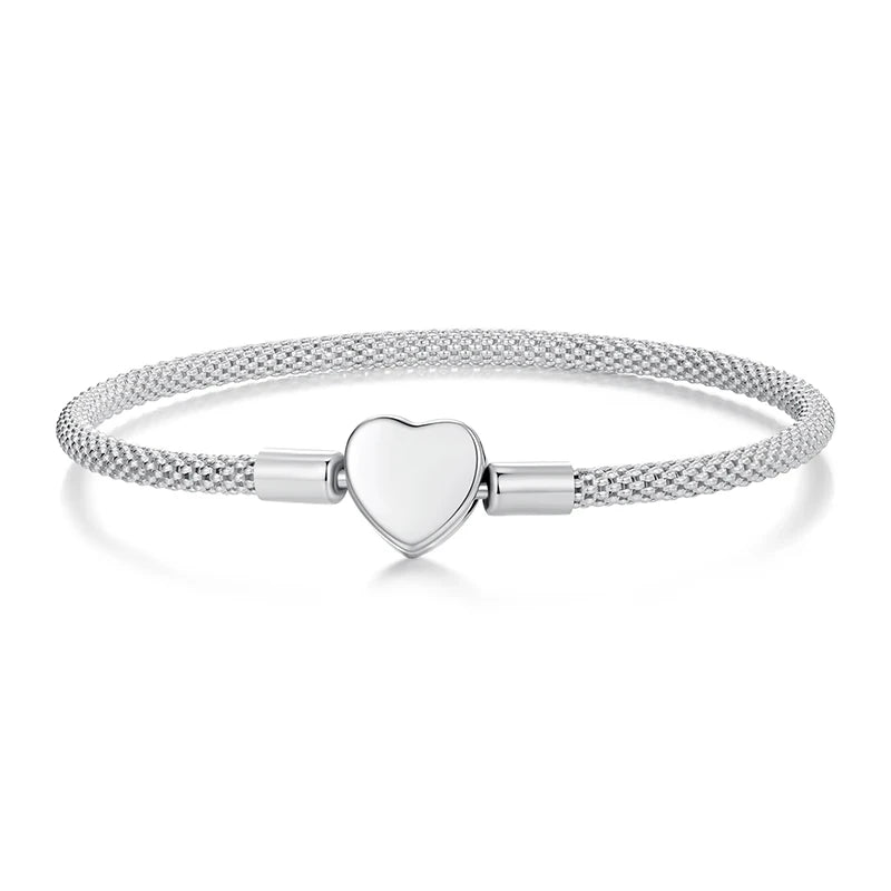 JEW005BR       Heart Basic Charm Bracelet 925 Sterling Silver Snake Chain Basic Bracelet 17CM 19CM - Klixstore
