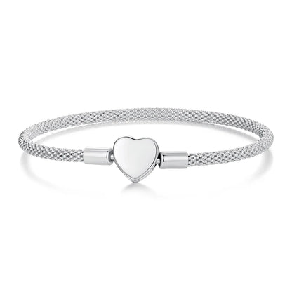 JEW005BR       Heart Basic Charm Bracelet 925 Sterling Silver Snake Chain Basic Bracelet 17CM 19CM - Klixstore