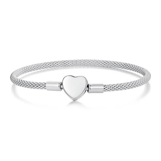 JEW005BR       Heart Basic Charm Bracelet 925 Sterling Silver Snake Chain Basic Bracelet 17CM 19CM - Klixstore