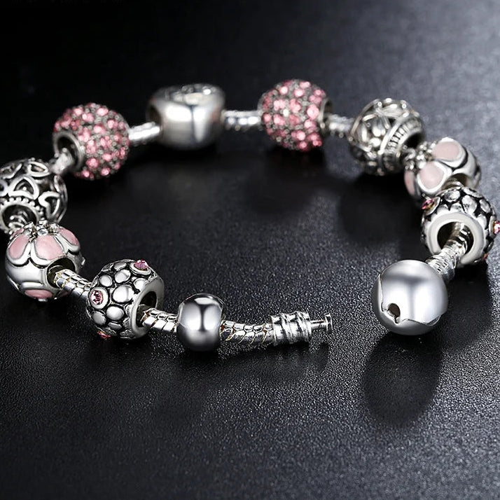 Silver Plated Love Flower Charm Bracelet