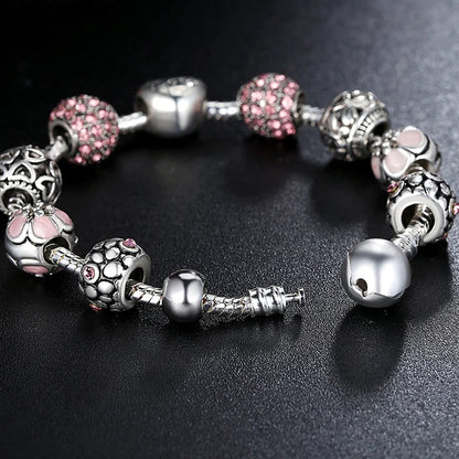 Silver Plated Love Flower Charm Bracelet