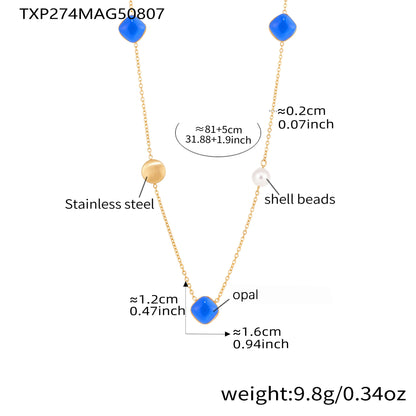 18k Gold Colorful Opal Long Necklace for Women