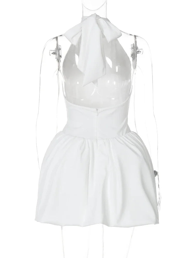 CLO059DJ
 Fashion Halter Neck Backless Tunics Short Dresses for Women  Sexy Sleeveless High Waist  Solid Ball Gown Evening Party Dress - Klixstore