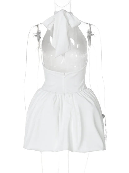 CLO059DJ
 Fashion Halter Neck Backless Tunics Short Dresses for Women  Sexy Sleeveless High Waist  Solid Ball Gown Evening Party Dress - Klixstore