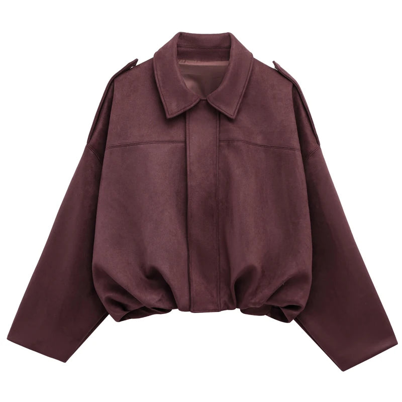 Cropped Suede Bomber Jacket for Women