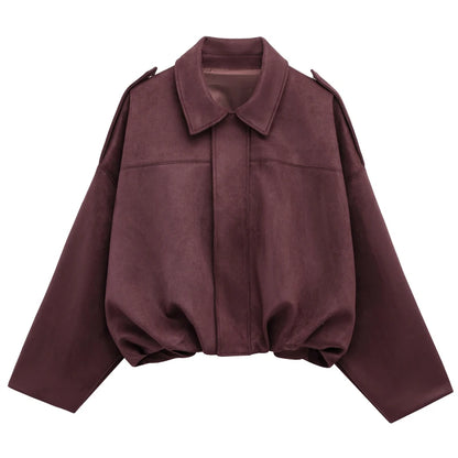 Cropped Suede Bomber Jacket for Women