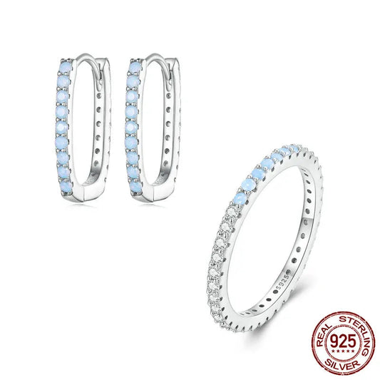 Square Hoop Opal  Jewelry Sets