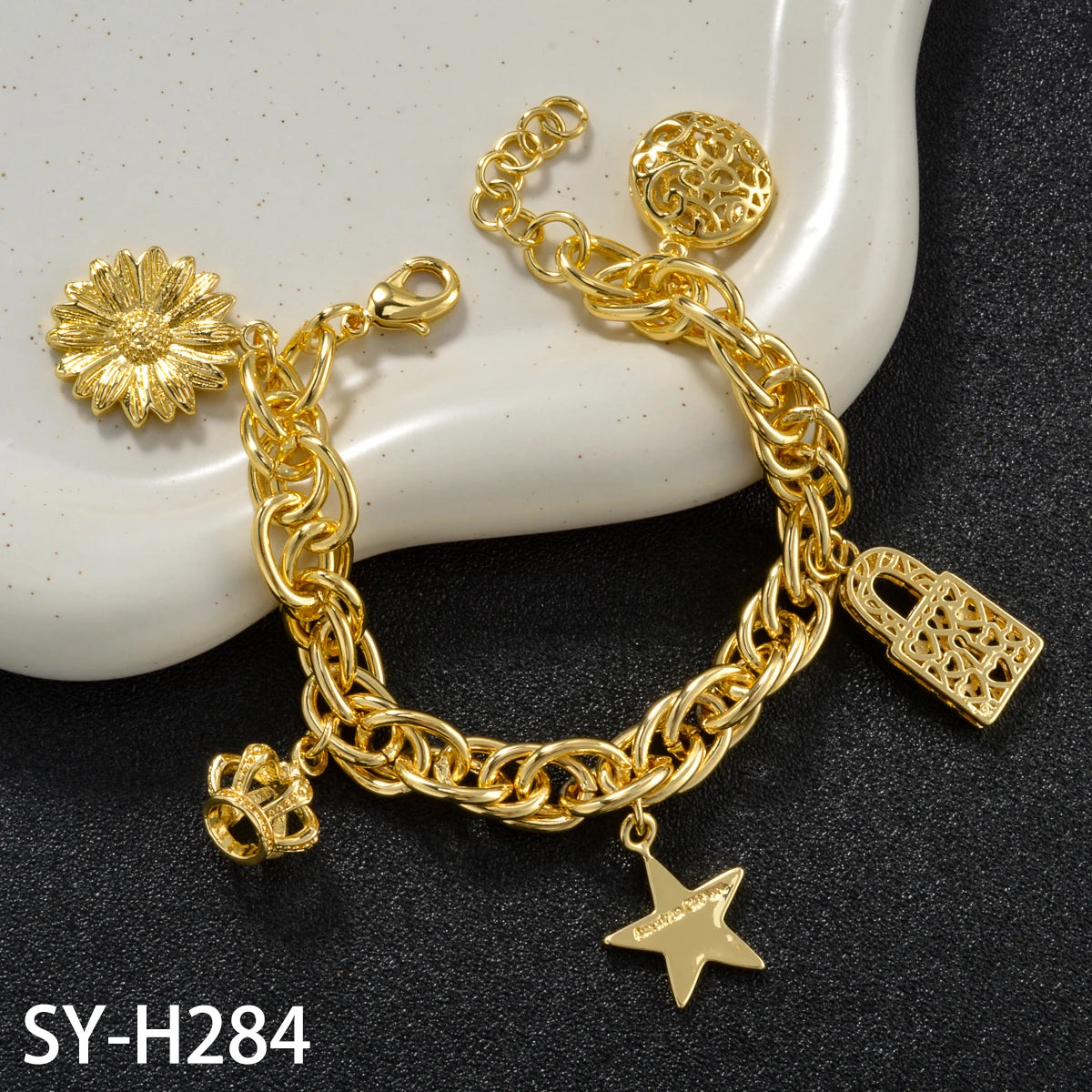 Gold Crown Charm Bracelet