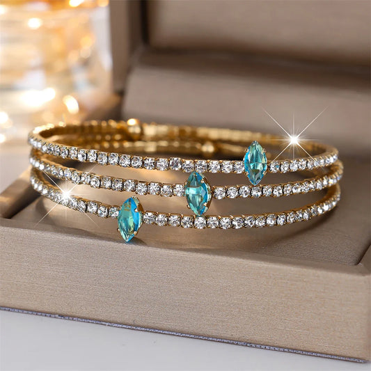 Aqua Blue Rhinestone Bangle Bracelet
