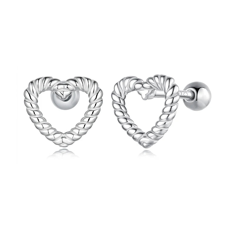 JEW027ER        
 925 Sterling Silver Vintage Texture Heart Stud Earrings for Women, Hollowed Star Earring - Klixstore