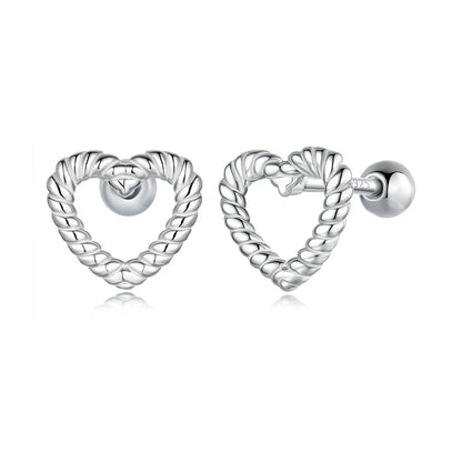 JEW027ER        
 925 Sterling Silver Vintage Texture Heart Stud Earrings for Women, Hollowed Star Earring - Klixstore