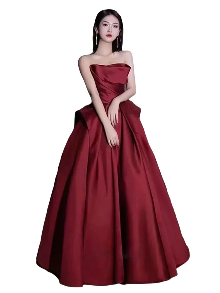 Elegant Satin Strapless Evening Party Dress