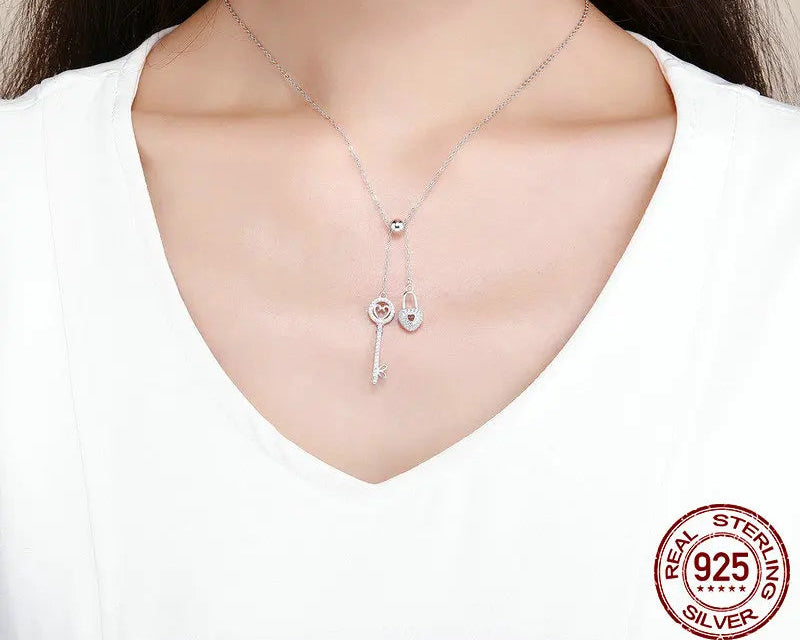 925 Silver Key of Heart Pendant Necklace