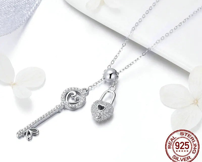 925 Silver Key of Heart Pendant Necklace