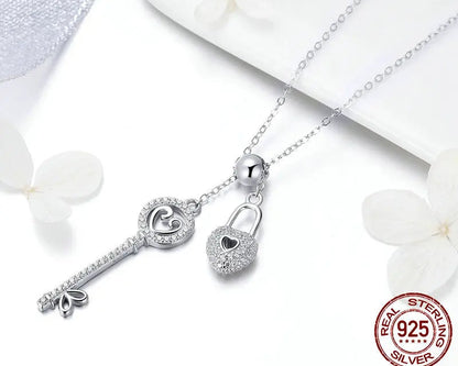 925 Silver Key of Heart Pendant Necklace