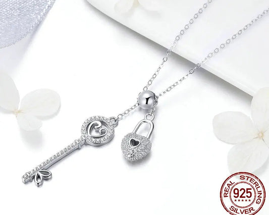 925 Silver Key of Heart Pendant Necklace