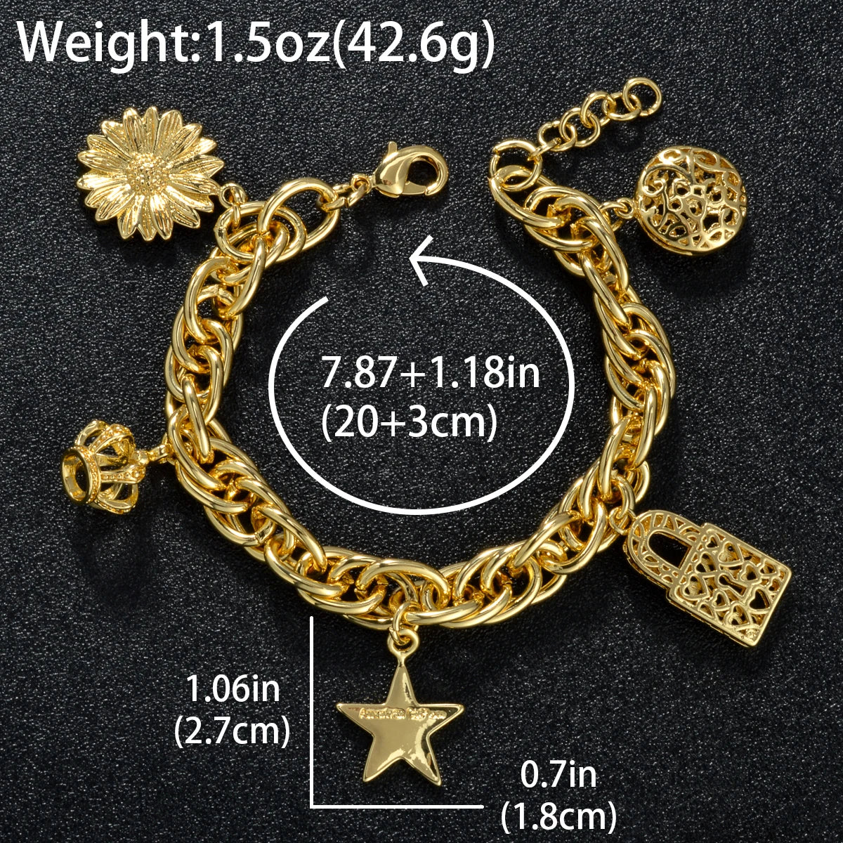 Gold Crown Charm Bracelet