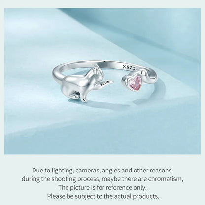JEW029R     925 Sterling Silver Cute Cat Ring for Women, Lovely Pet Animals Open Ring - Klixstore